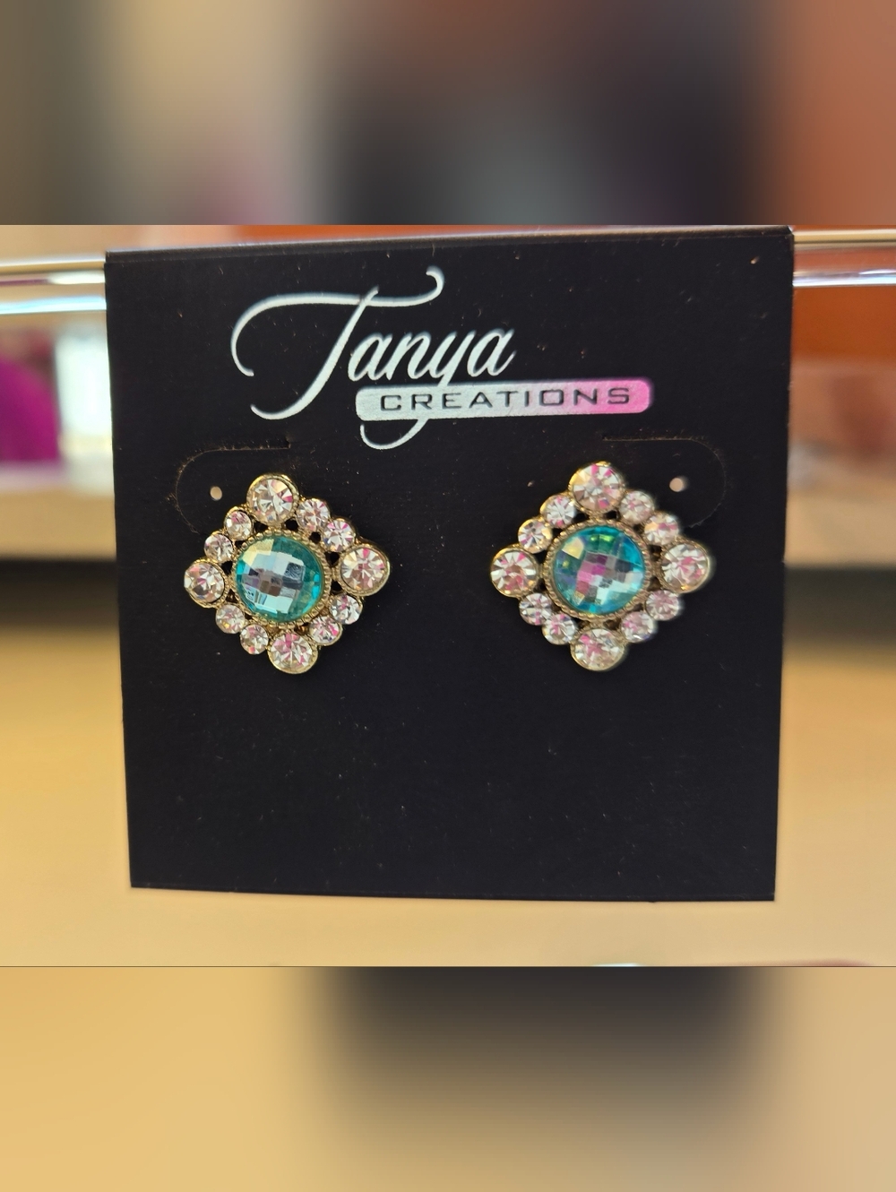 Tanya Creations Aqua Crystal Cluster Stud Earrings
